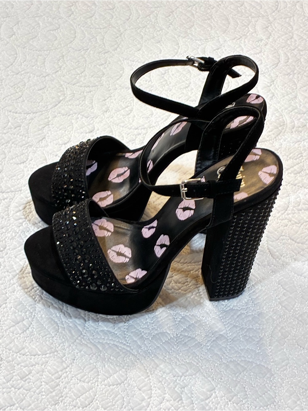 Juicy Couture Trice Black Rhinestone Platform Heels Ankle Strap Sandals Size 7⁠